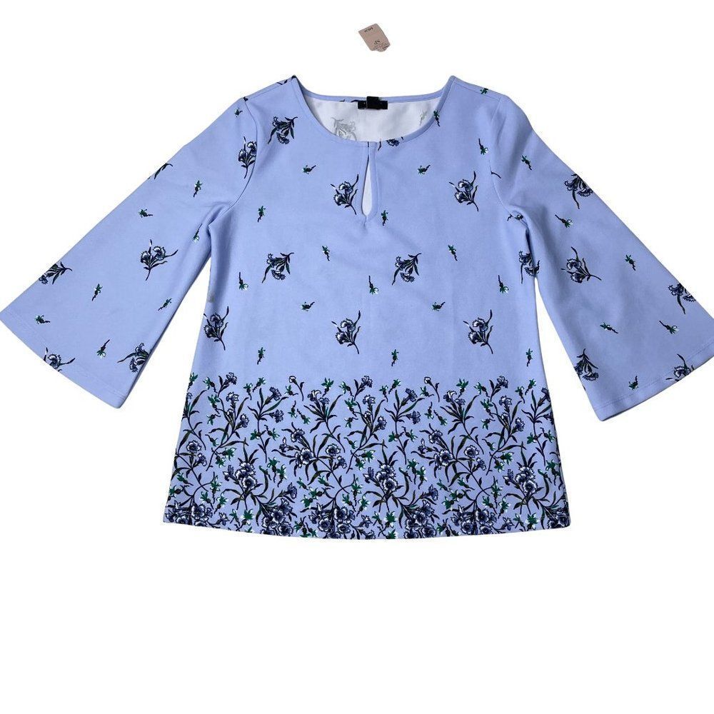 Ann Taylor Factory Petite Blue Floral Top Blouse Size Small New